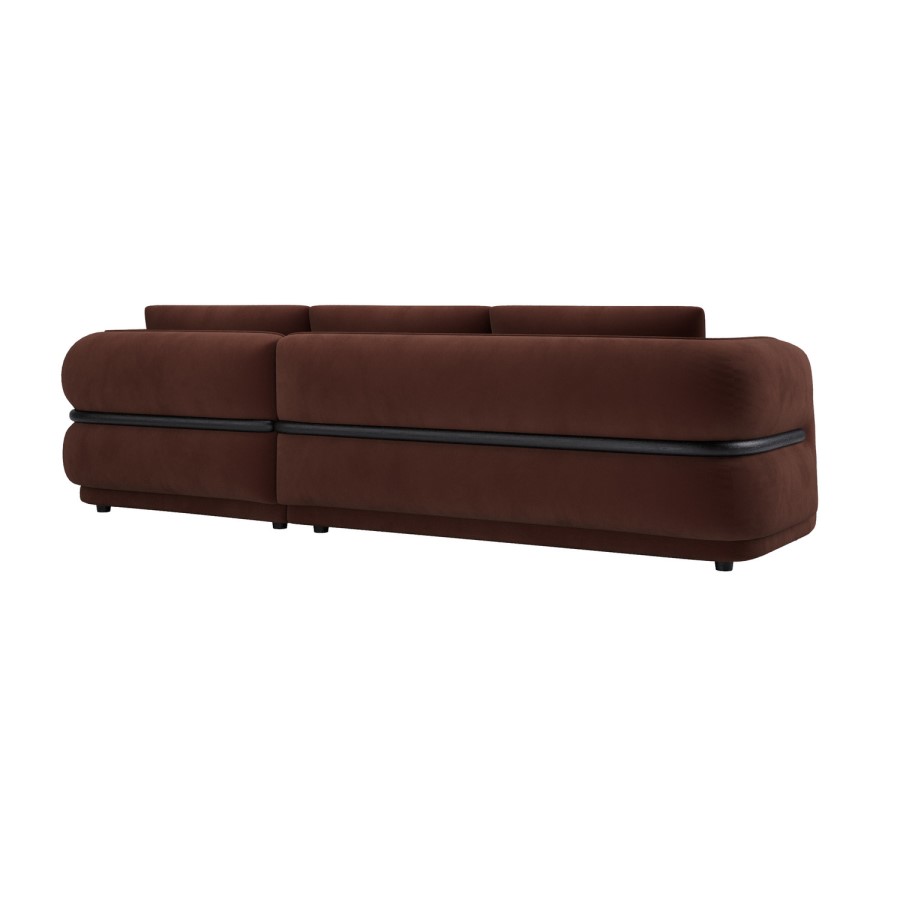 Dark Rust Velvet 4 Seater Right Hand L-Shape Curved Chaise Corner Sofa - Bodhi
