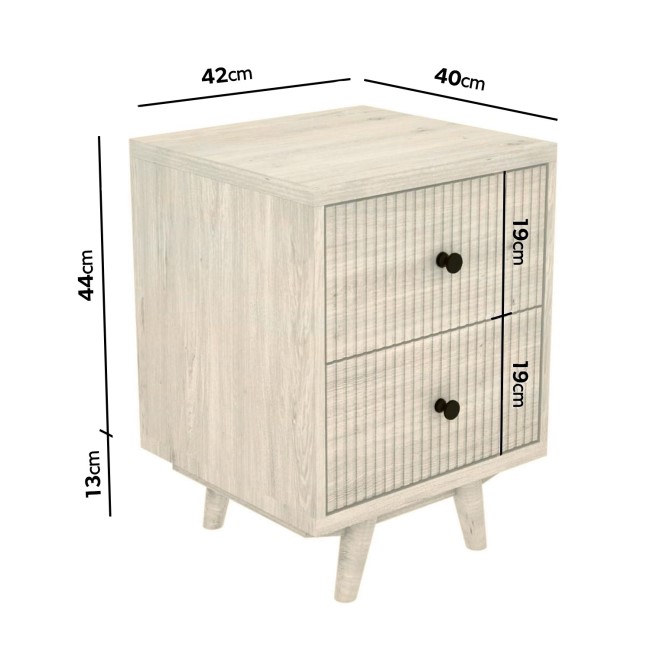 ALMOST PERFECT - Rustic Limewash 2 Drawer Bedside Table with Legs - Beau