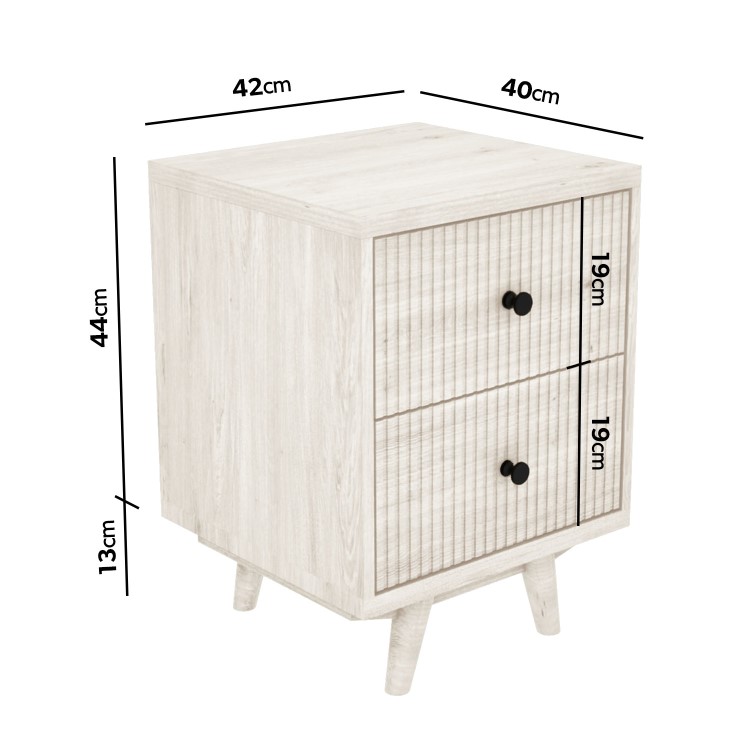 Cream Limewash 2 Drawer Bedside Table with Legs - Beau