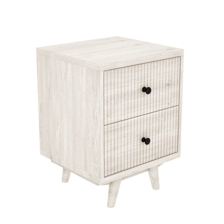 Cream Limewash 2 Drawer Bedside Table with Legs - Beau