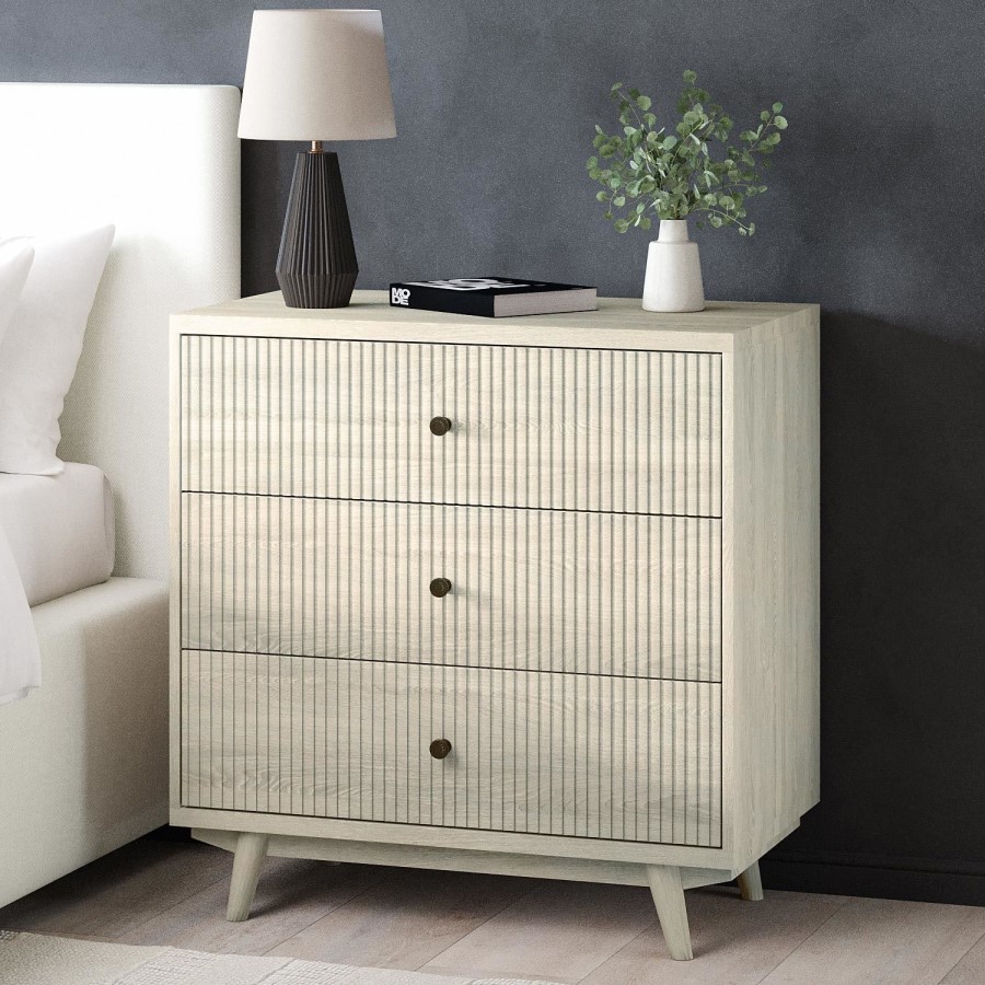 GRADE A2 - Cream Limewash Chest of 3 Drawers with Legs - Beau