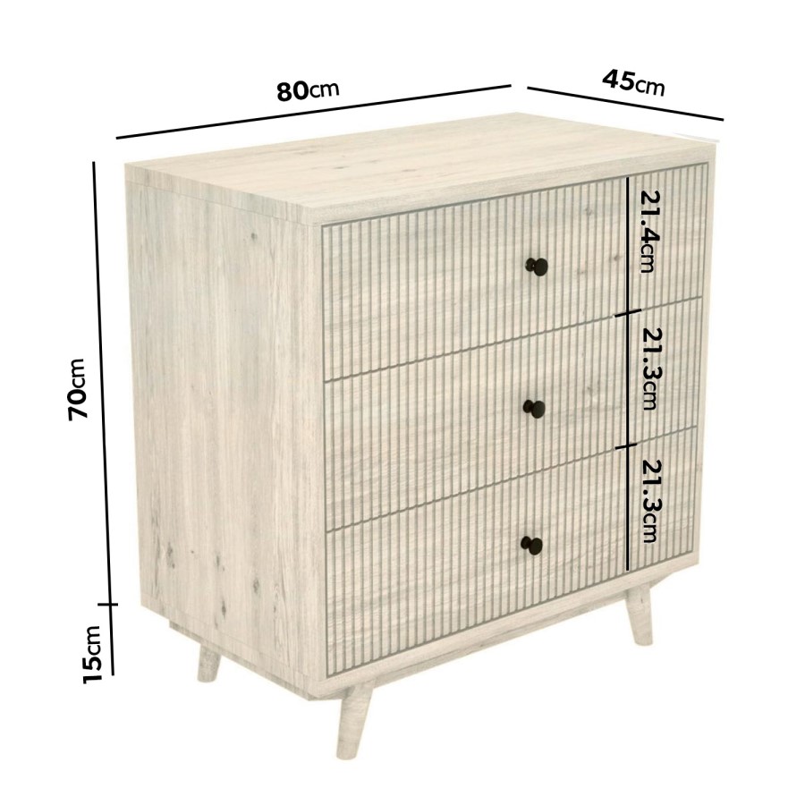 GRADE A2 - Cream Limewash Chest of 3 Drawers with Legs - Beau