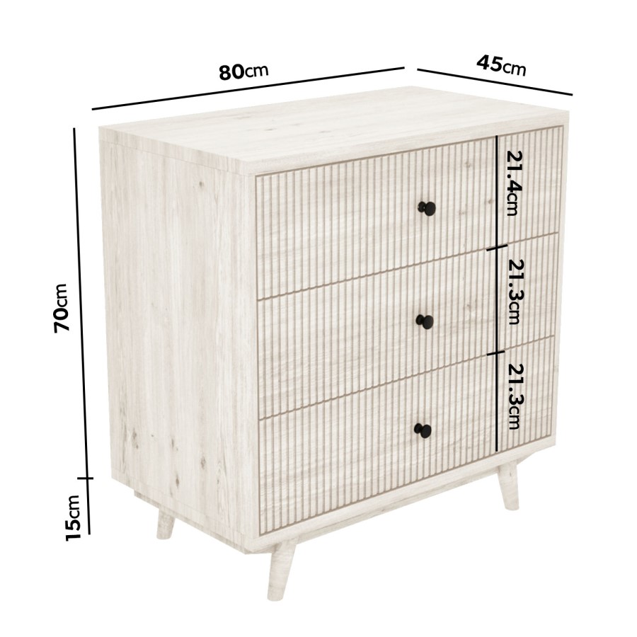 GRADE A2 - Rustic Wooden Chest of 3 Drawers - Beau
