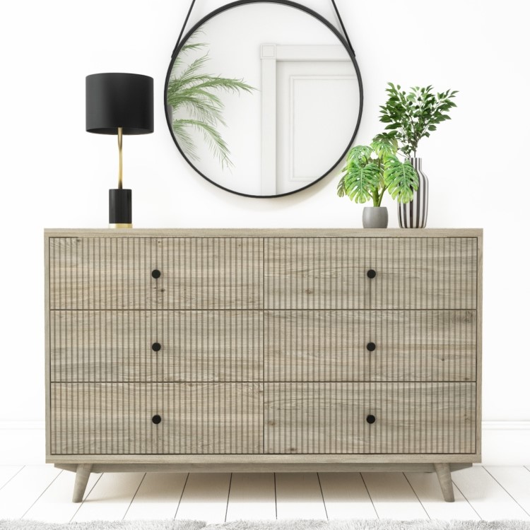 GRADE A1 - Beau Solid Wood Wide Chest of Drawers - Scandi Style