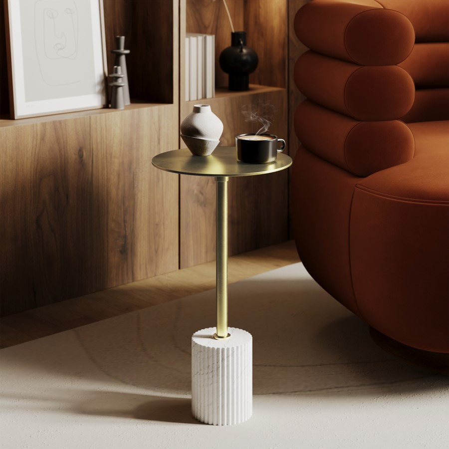Small Gold and Marble Round Side Table - Beck