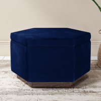 Large 80cm Navy Velvet Pouffe Stool with Storage - Bella