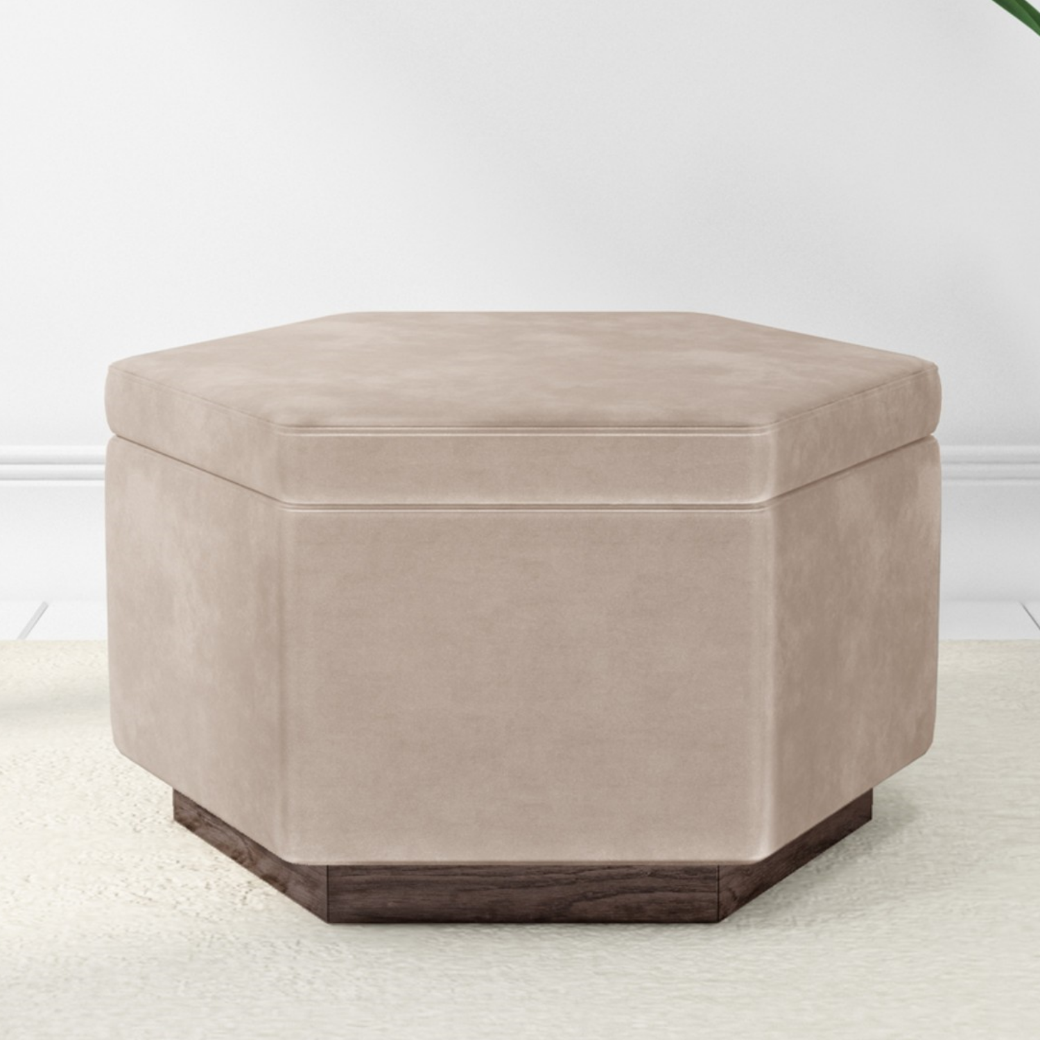 Photo of Large 80cm beige velvet pouffe stool with storage - bella