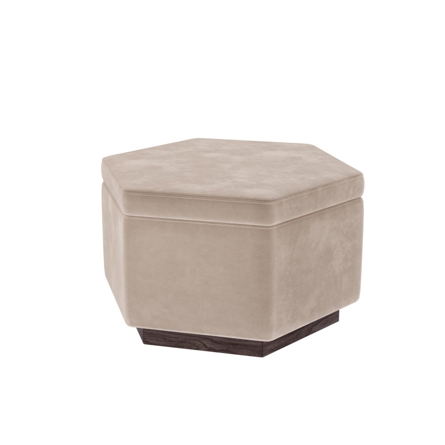 GRADE A2 - Large 80cm Beige Velvet Pouffe Stool with Storage - Bella