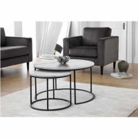 Julian Bowen Round Nest of Tables - White Faux Marble-Bellini