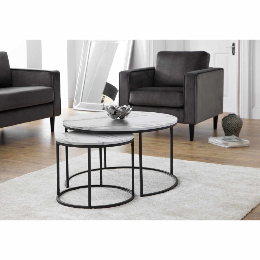 Julian Bowen Round Nest of Tables - White Faux Marble-Bellini