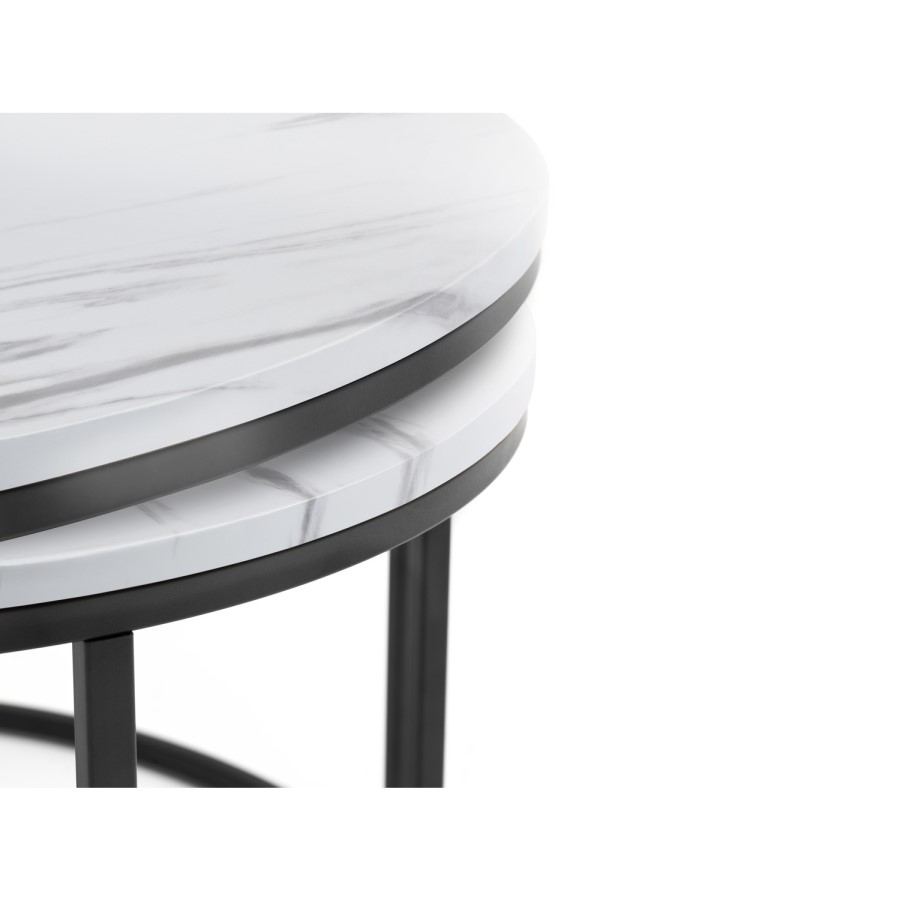 Julian Bowen Round Nest of Tables - White Faux Marble-Bellini