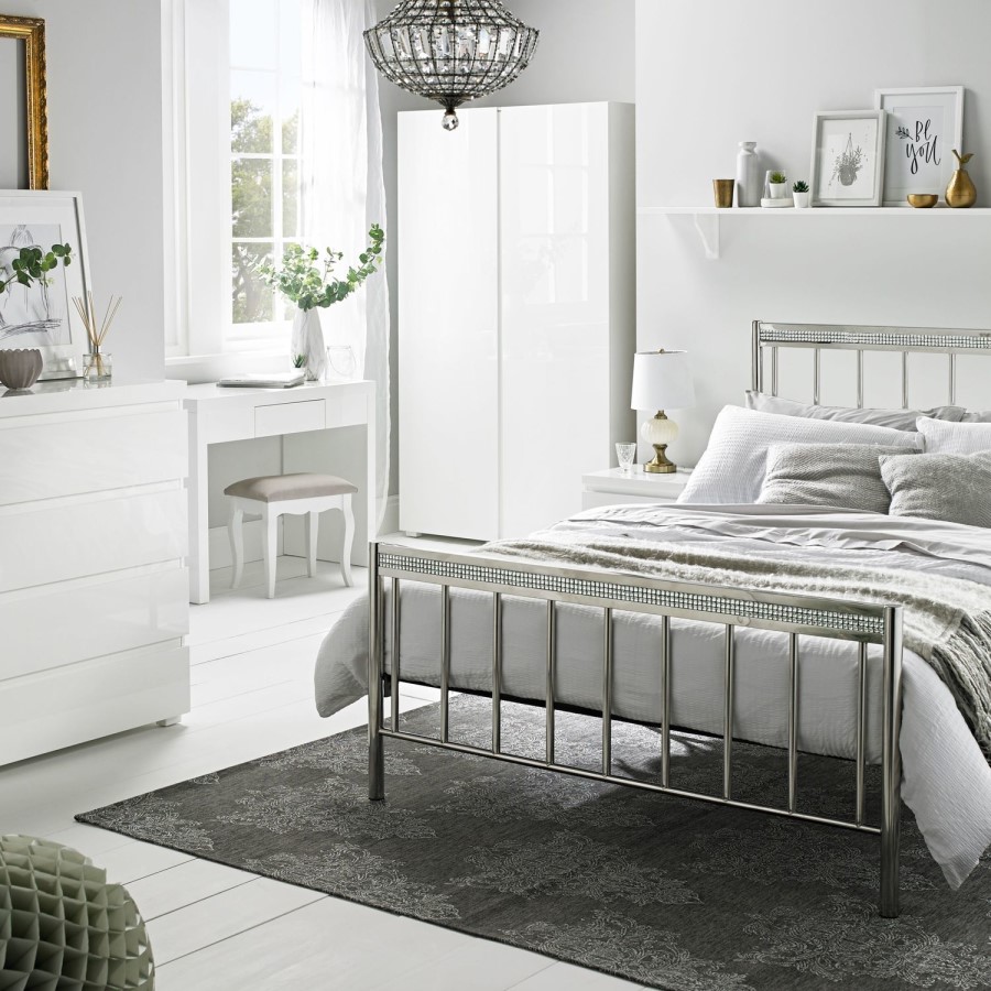 LPD Bellini Double Bed in Chrome with Diamante Trim