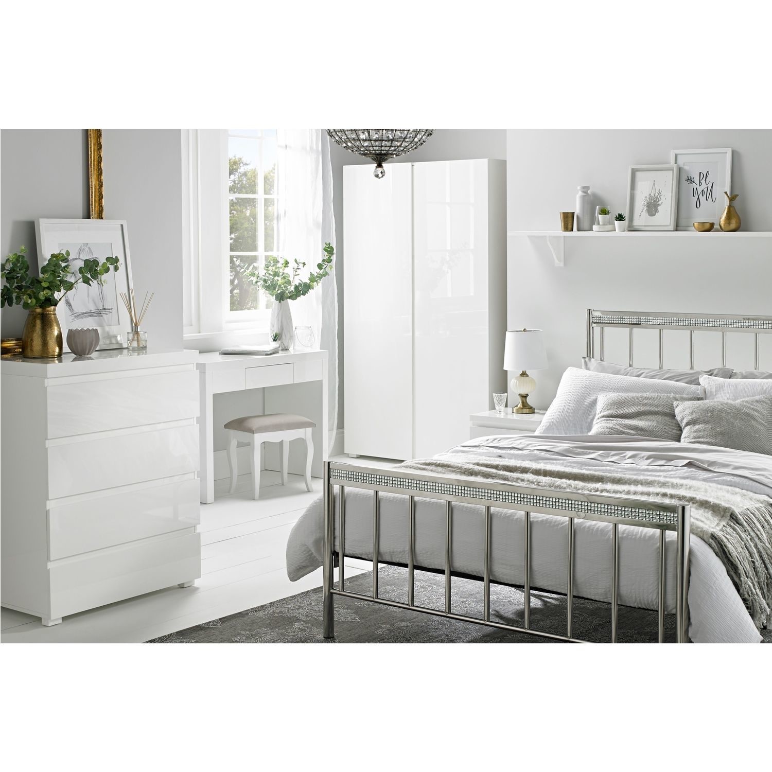 Lpd Bellini Double Bed In Chrome With Diamante Trim Furniture123