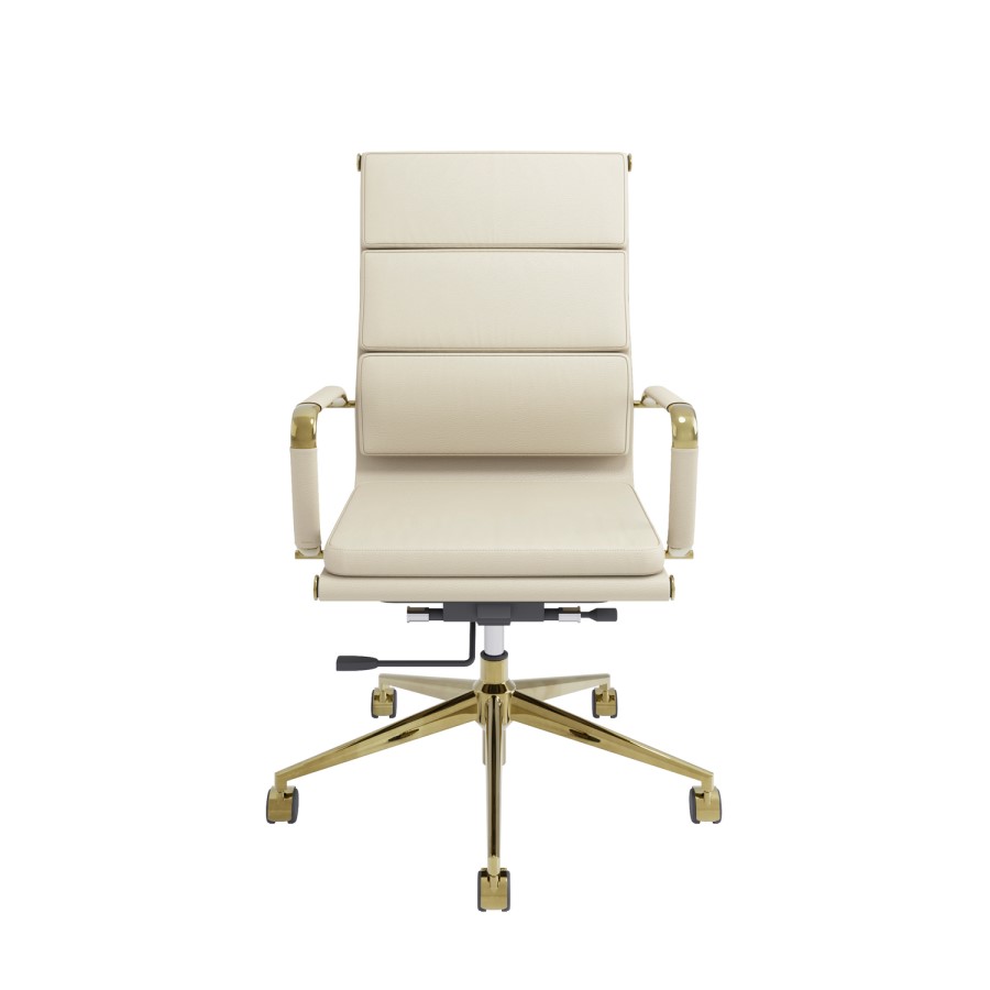 Beige Faux Leather High Back Office Chair - Benson