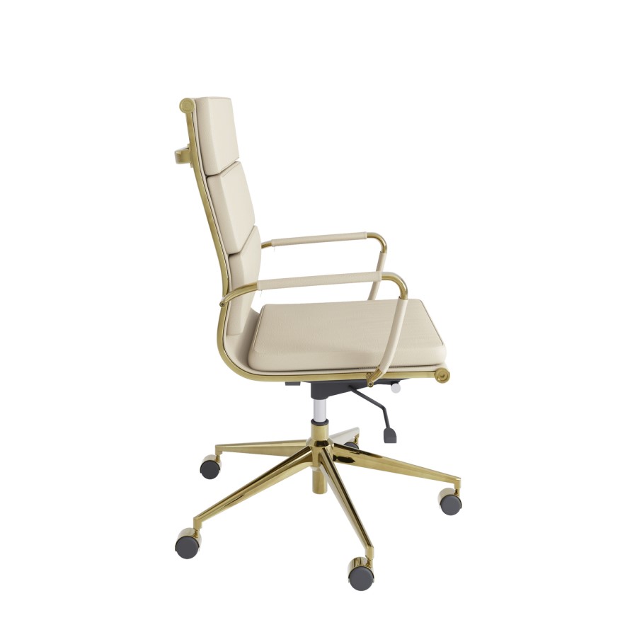 Beige Faux Leather High Back Office Chair - Benson