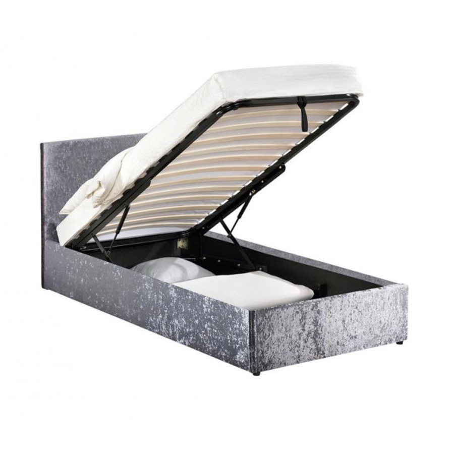 Birlea Berlin Ottoman Single Bed Upholstered in Steel Crushed Velvet 