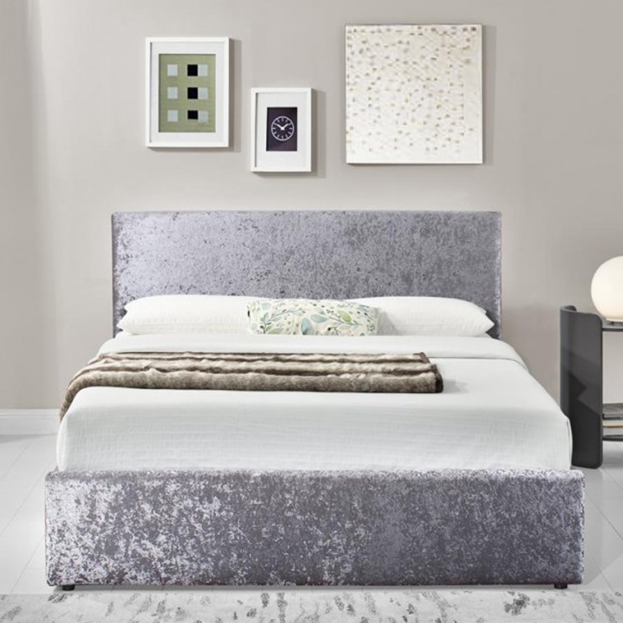 Birlea Berlin Ottoman Double Bed Upholstered in Steel Crushed Velvet