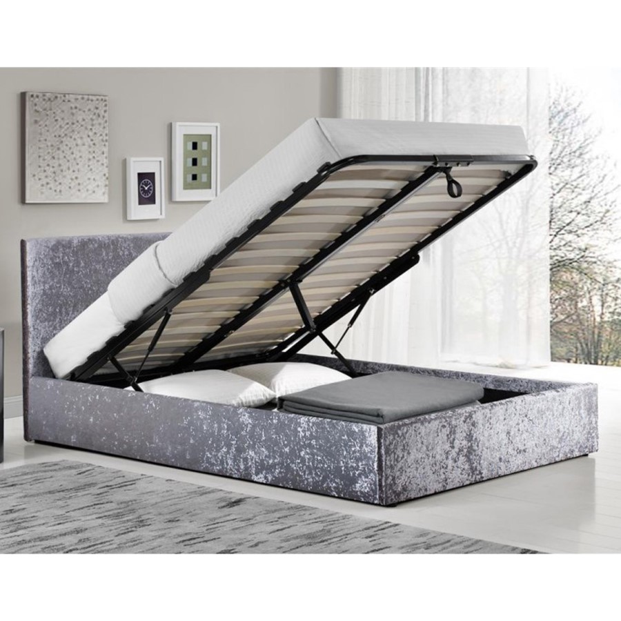 Birlea Berlin Ottoman Double Bed Upholstered in Steel Crushed Velvet
