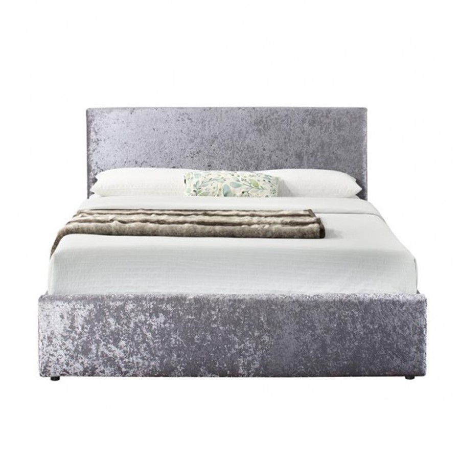 Birlea Berlin Ottoman Double Bed Upholstered in Steel Crushed Velvet