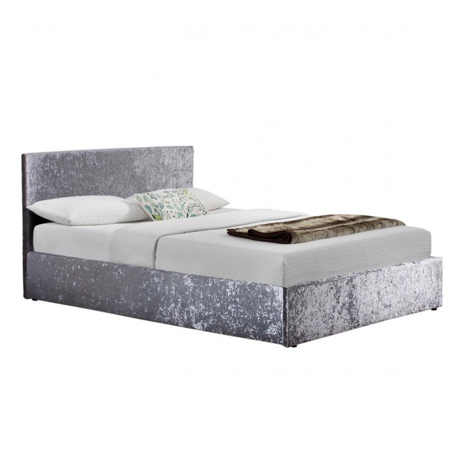 Birlea Berlin Ottoman Double Bed Upholstered in Steel Crushed Velvet