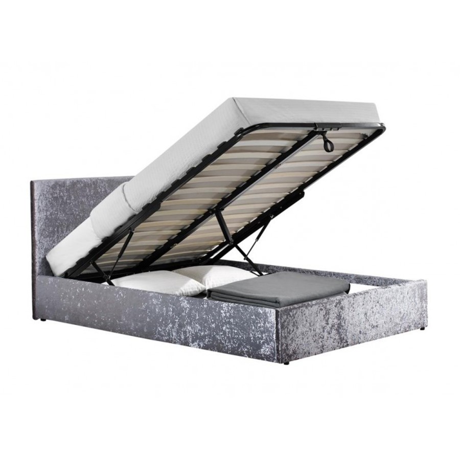 Birlea Berlin Ottoman Double Bed Upholstered in Steel Crushed Velvet
