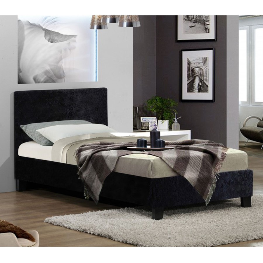 Birlea Berlin Single Bed Upholstered in Crushed Black Velvet