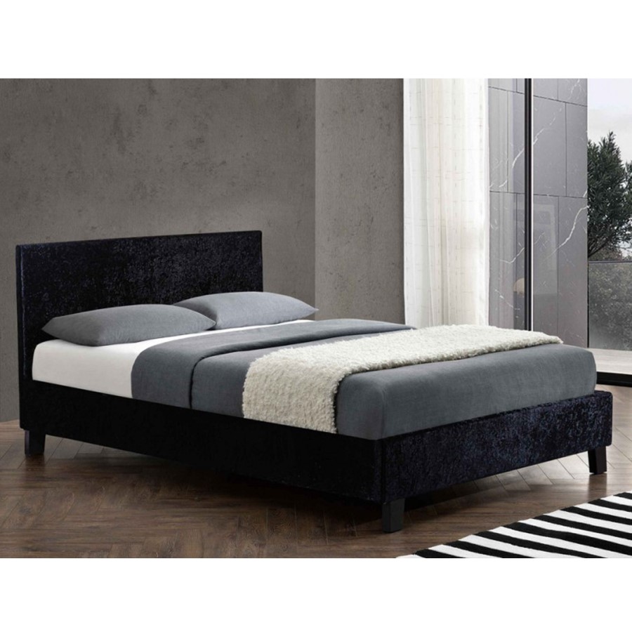 Birlea Berlin Double Bed Upholstered in Crushed Black Velvet