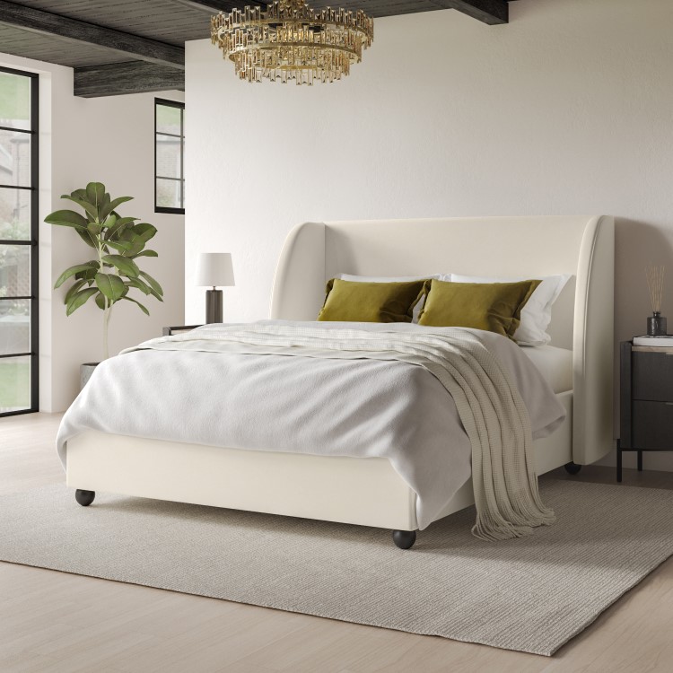 ALMOST PERFECT - Off-White Velvet Double Ottoman Bed - Bergamo