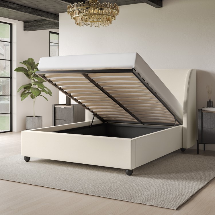 ALMOST PERFECT - Off-White Velvet Double Ottoman Bed - Bergamo