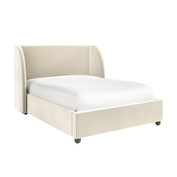 ALMOST PERFECT - Off-White Velvet Double Ottoman Bed - Bergamo