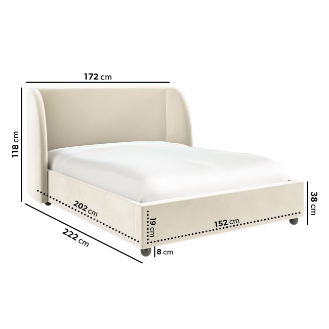 Off-White Velvet King Size Ottoman Bed - Bergamo