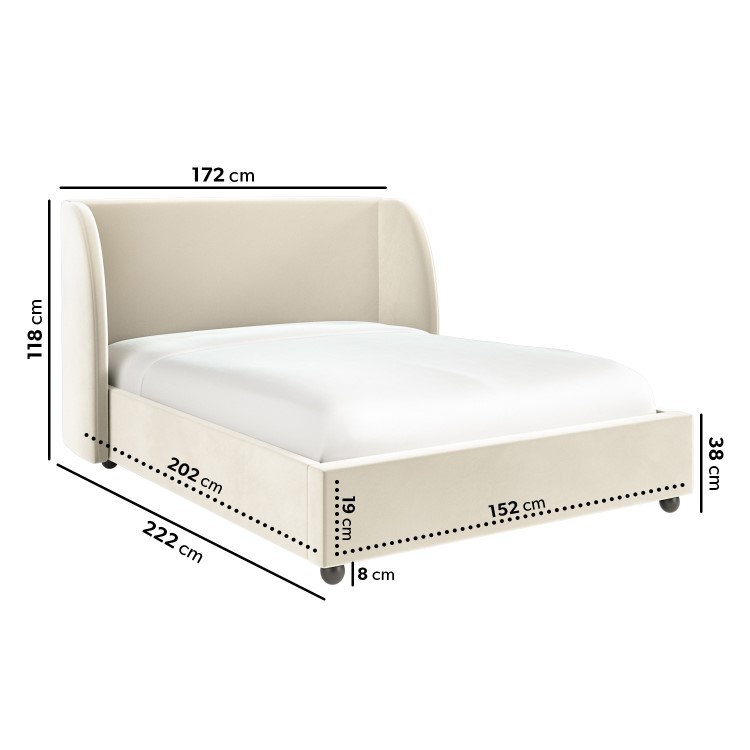 Off-White Velvet King Size Ottoman Bed - Bergamo