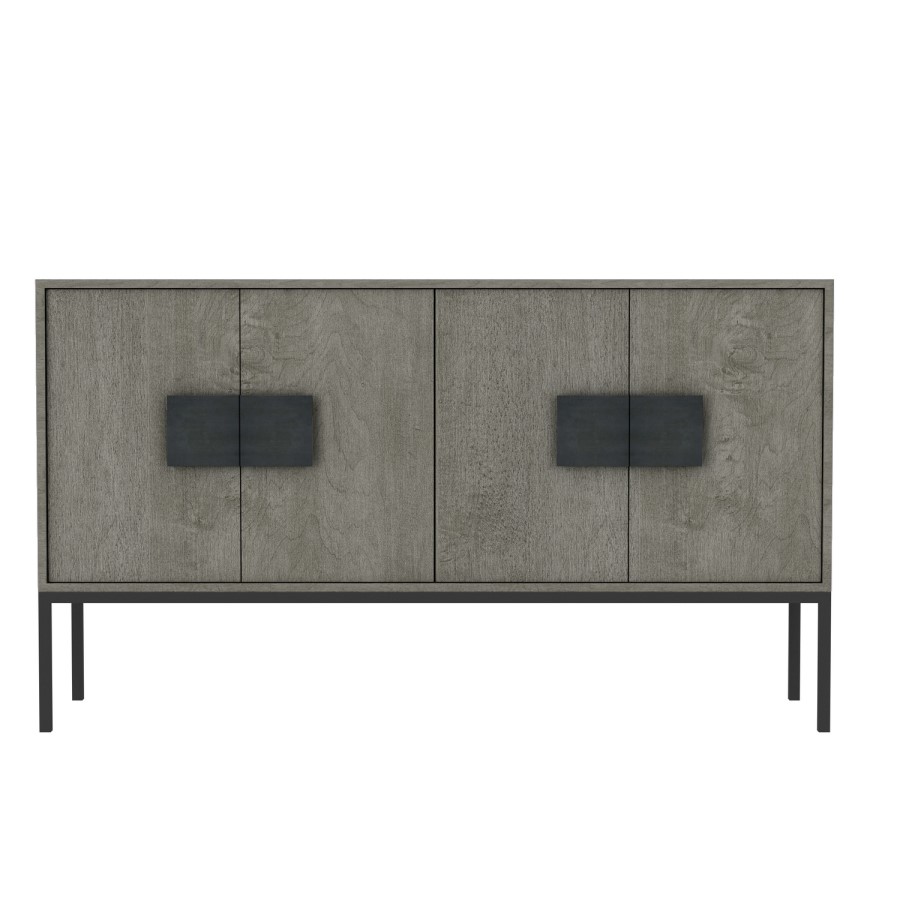 Large Sideboard in Grey Wood with Industrial Finish - Bijou