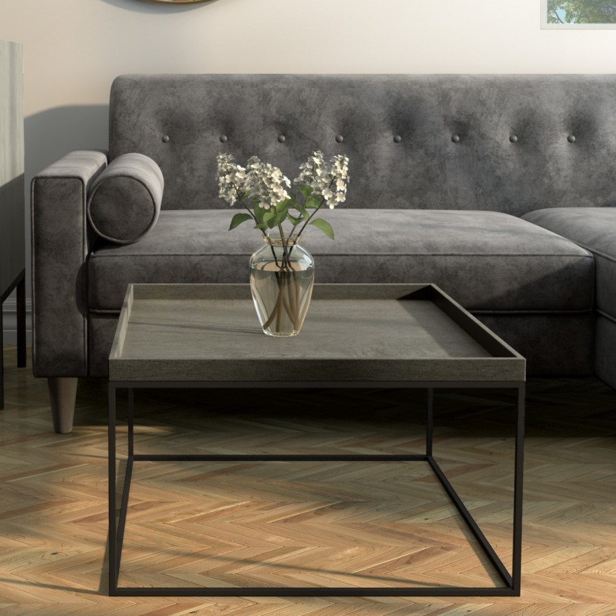 Square Grey Coffee Table with Metal Base - Bijou