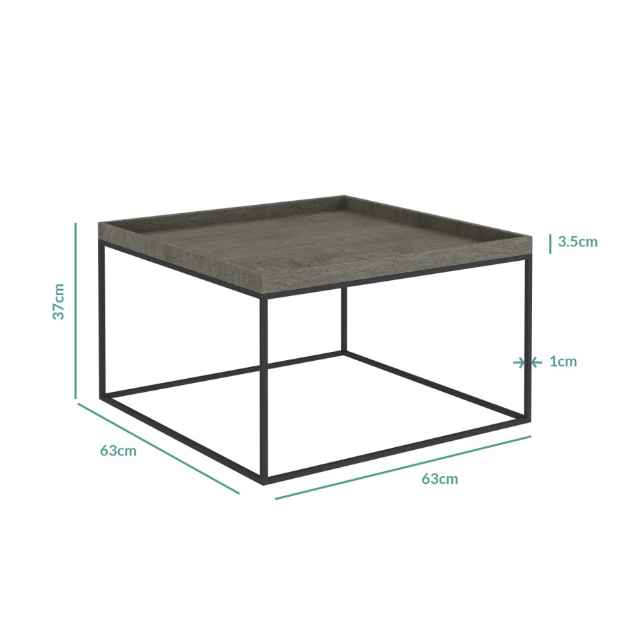 Square Grey Coffee Table with Metal Base - Bijou
