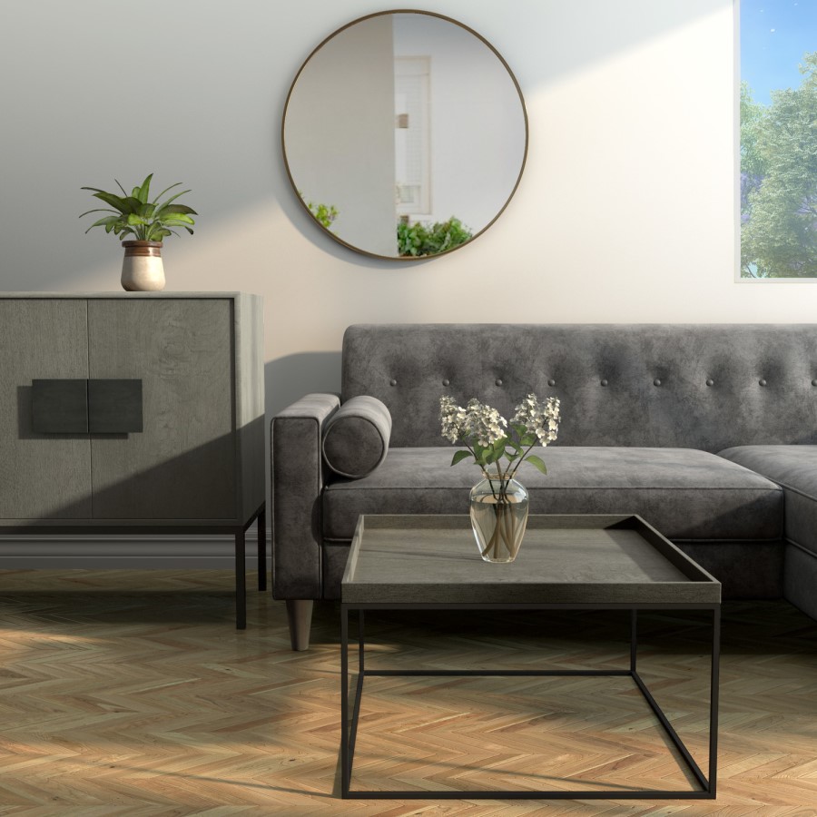 Square Grey Coffee Table with Metal Base - Bijou