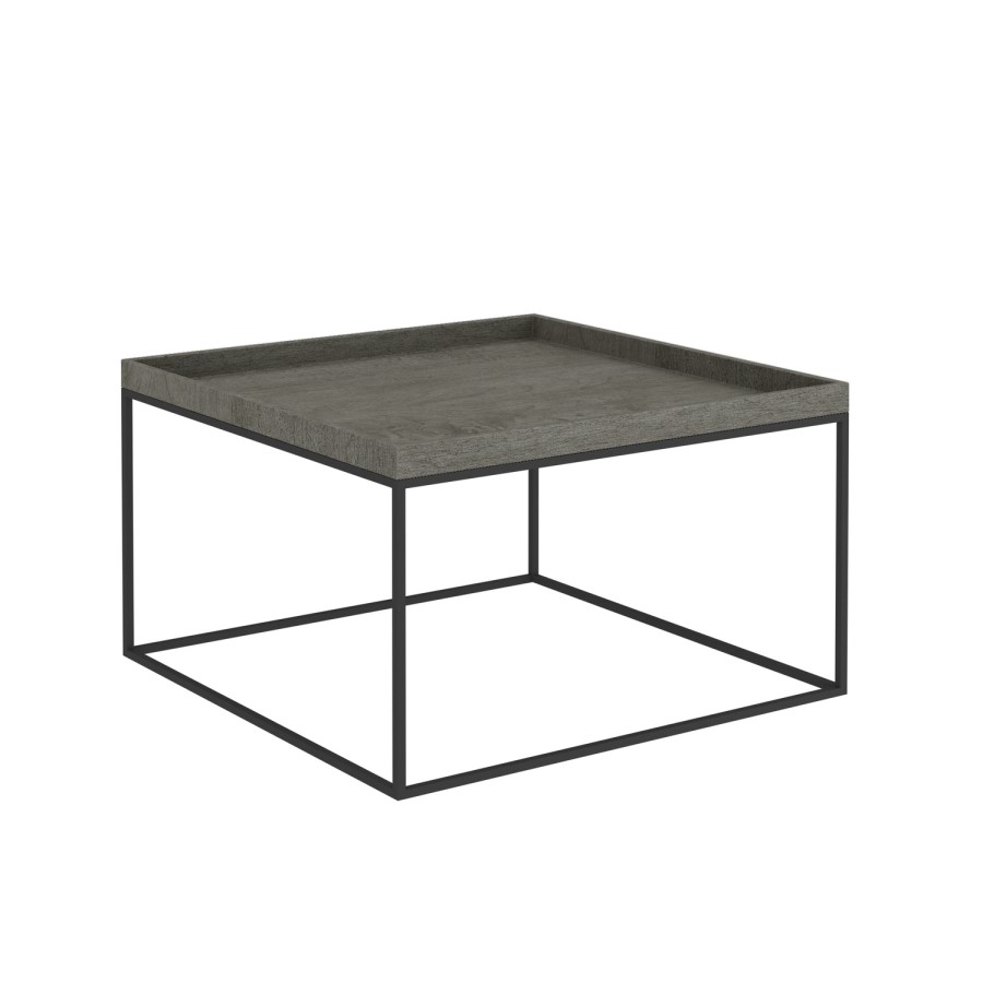 Square Grey Coffee Table with Metal Base - Bijou