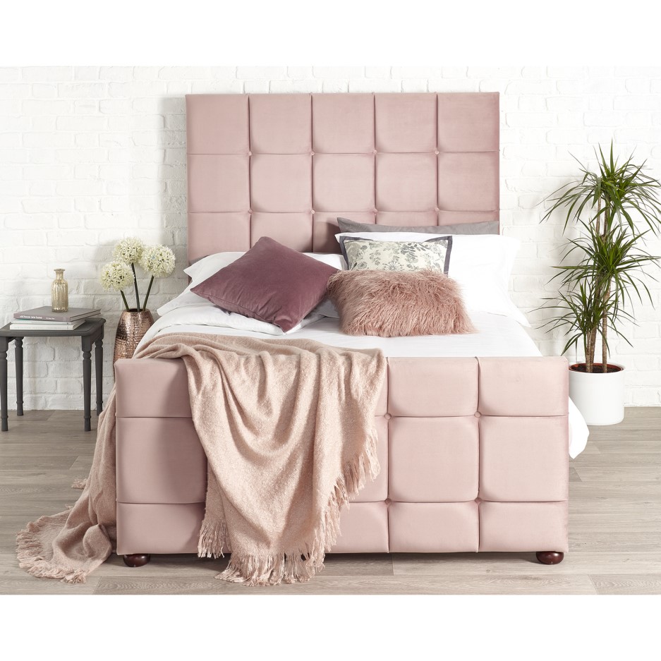 Brooklyn Double Bed Frame in Blush Plush Velvet | Furniture123