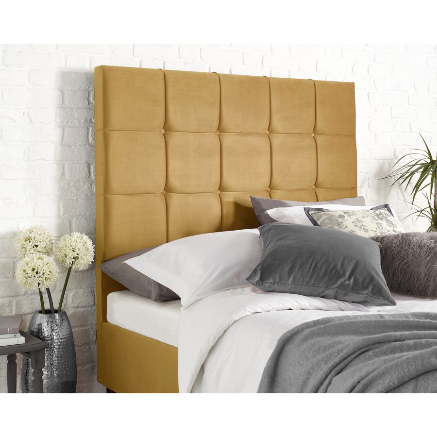 Brooklyn King Bed Frame in Ochre Plush Velvet