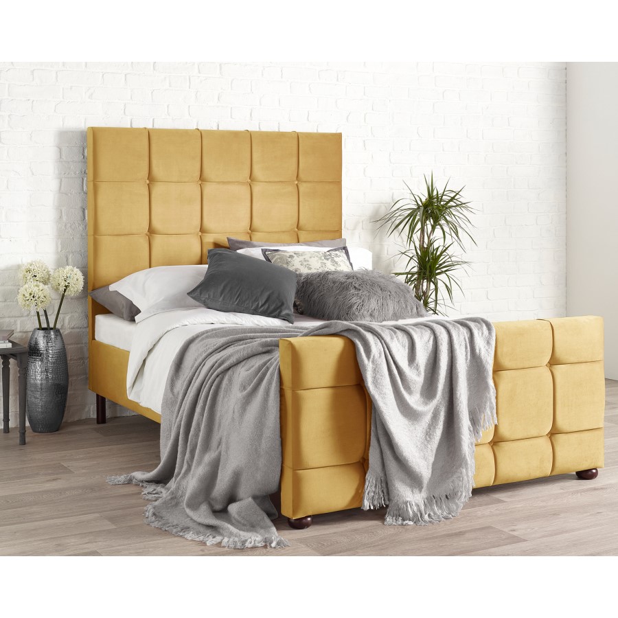 Brooklyn King Bed Frame in Ochre Plush Velvet