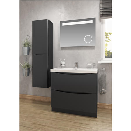 GRADE A2 - Black Wall Hung Tall Bathroom Storage Cabinet - W400 x H1500mm - Oakland