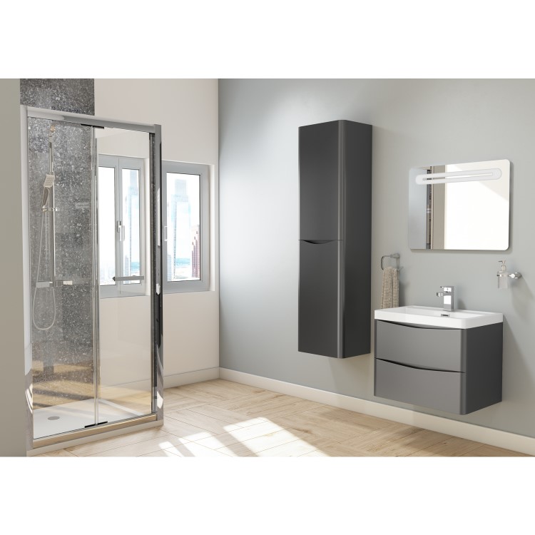 GRADE A2 - Black Wall Hung Tall Bathroom Storage Cabinet - W400 x H1500mm - Oakland