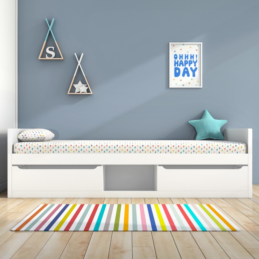 Blake White Single Bed Frame with Pull Out Storage Drawers