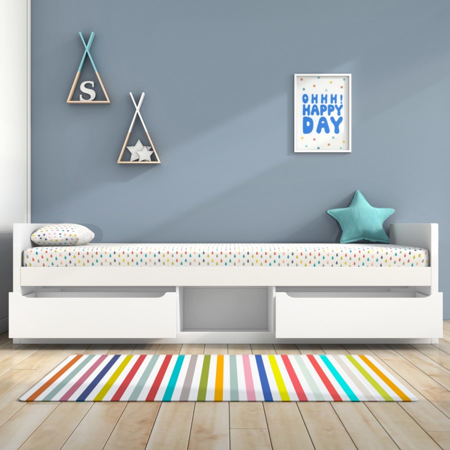 Blake White Single Bed Frame with Pull Out Storage Drawers