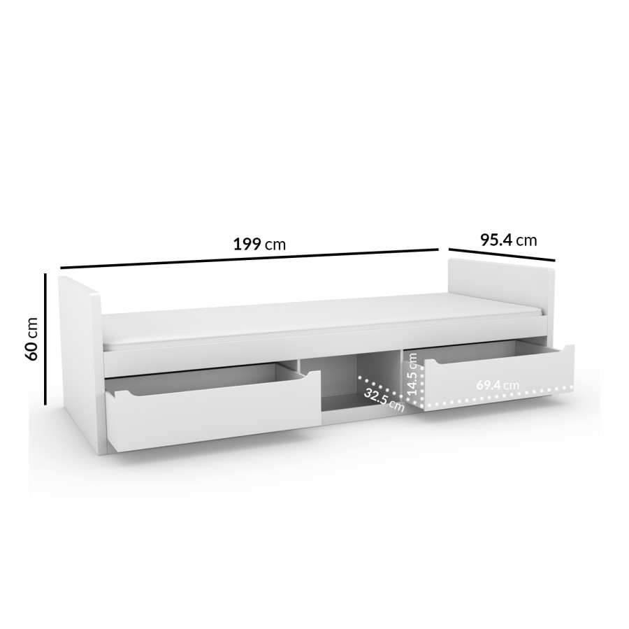 Blake White Single Bed Frame with Pull Out Storage Drawers