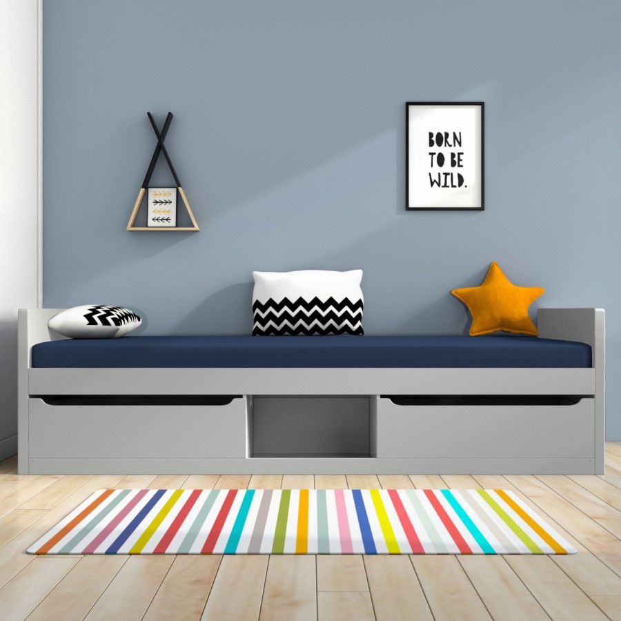 Blake Pale Grey Single Bed Frame with Pull Out Storage Drawers 