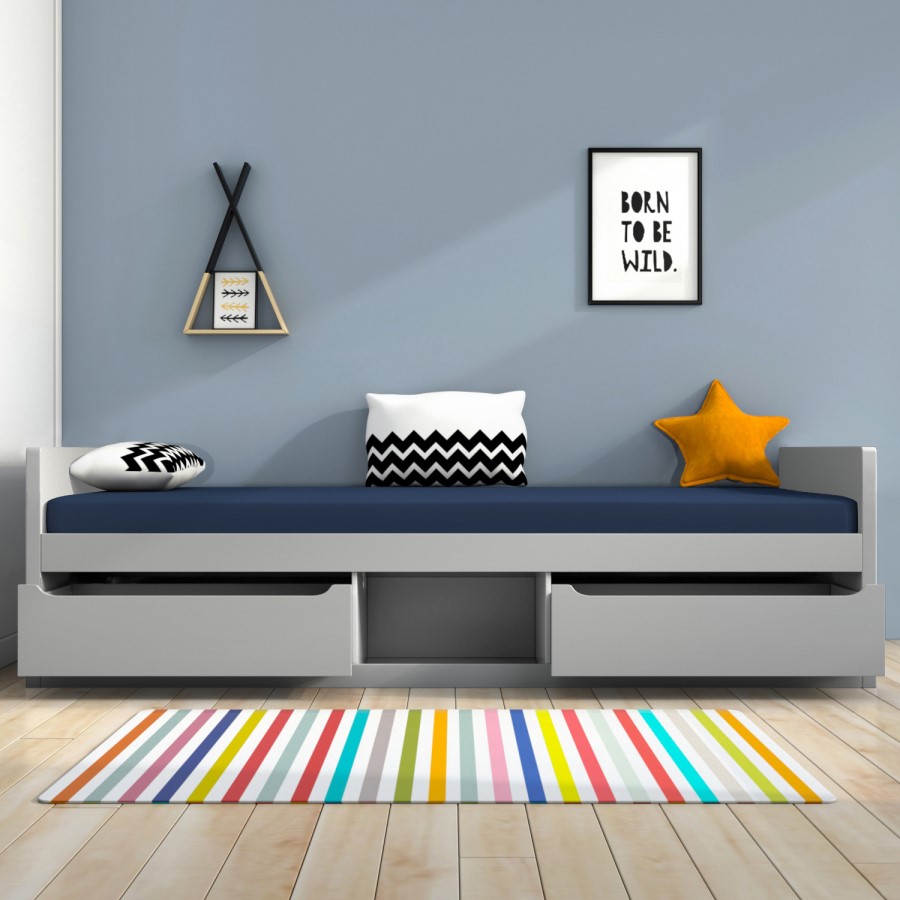 Blake Pale Grey Single Bed Frame with Pull Out Storage Drawers 