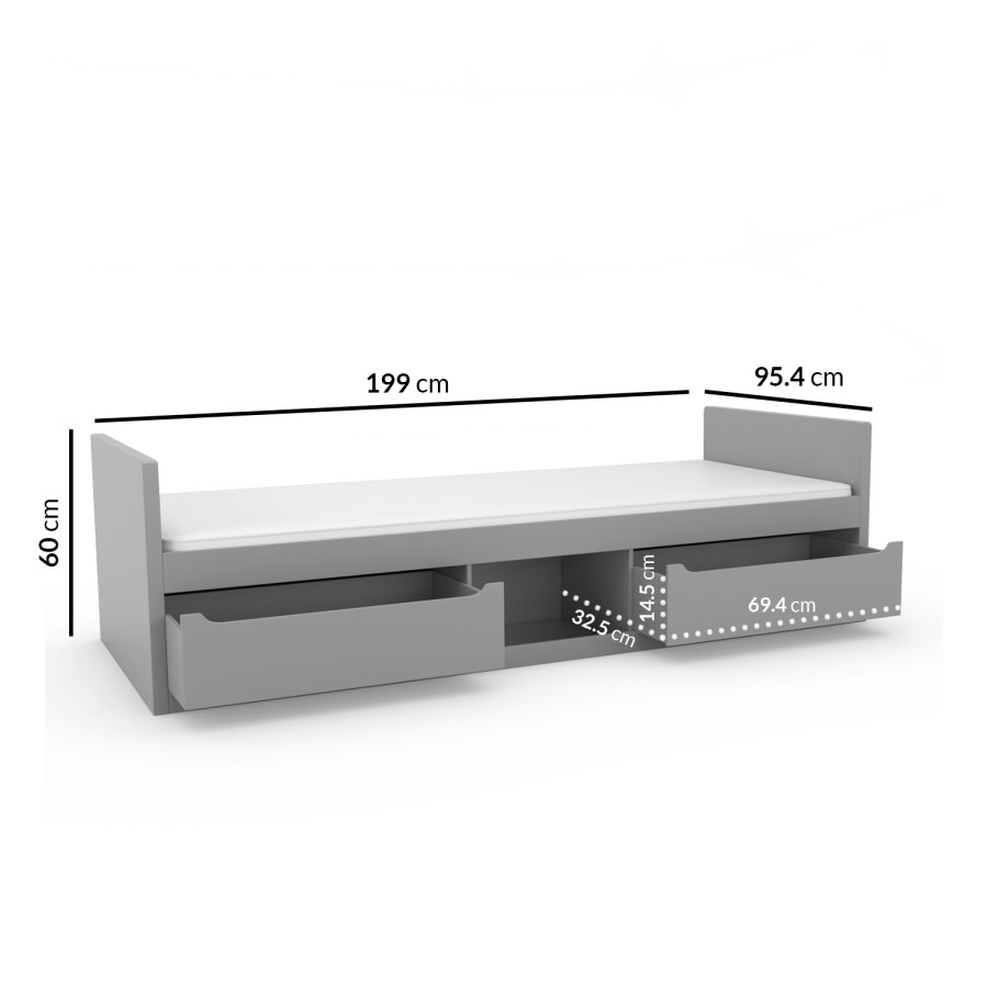 Blake Pale Grey Single Bed Frame with Pull Out Storage Drawers 