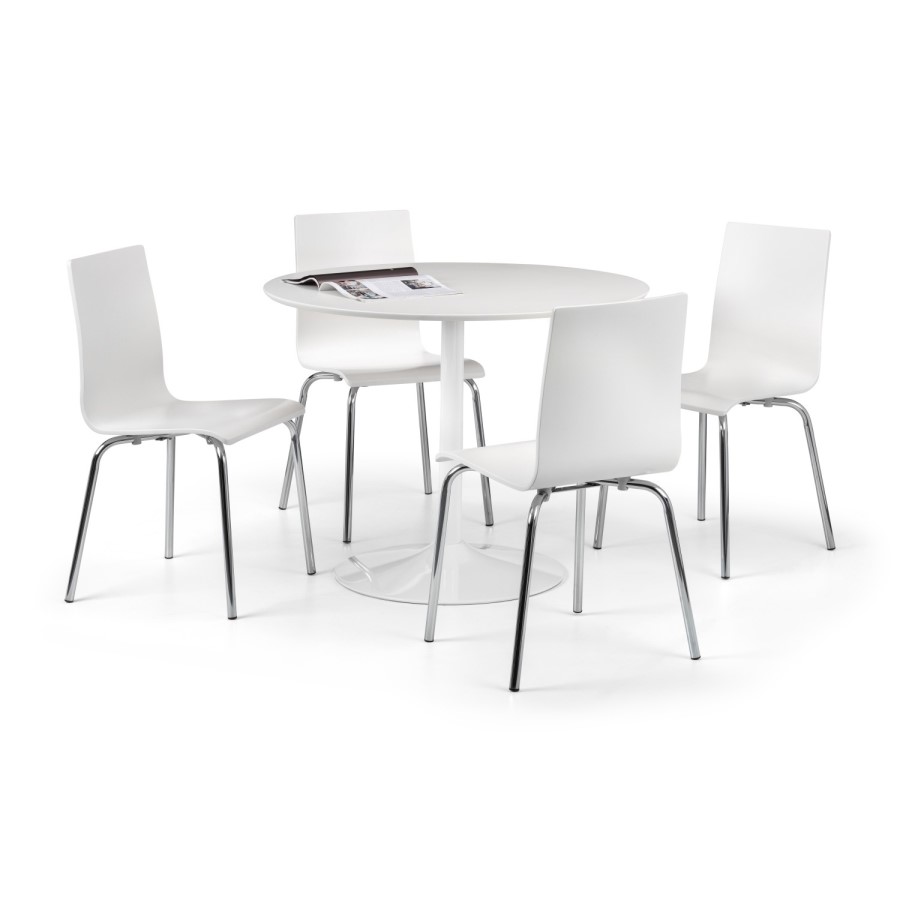 Round Dining Set with 4 Chairs & Metal Legs - Blanco
