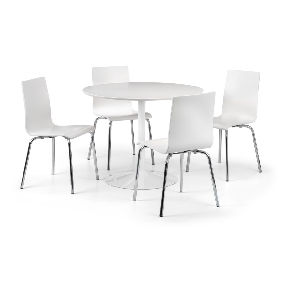 Round Dining Set with 4 Chairs & Metal Legs - Blanco